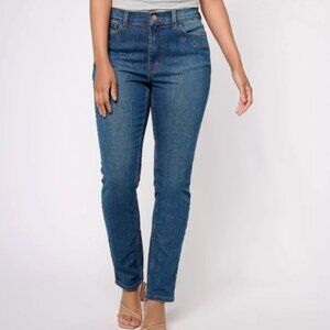 NEW Denim & Co. Canyon Retreat Straight Leg Embellished Blue Jeans/Pants 10